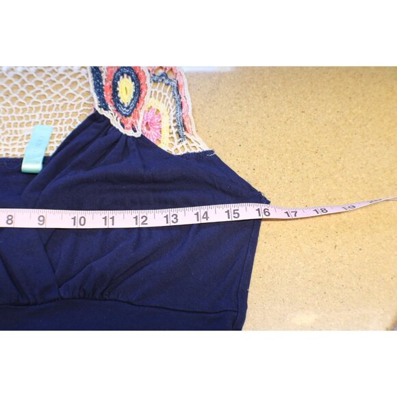 Gilli Crochet Top Maxi Dress Sz Large Navy Blue Sleeveless V-Neck Elastic Waist - Picture 9 of 10